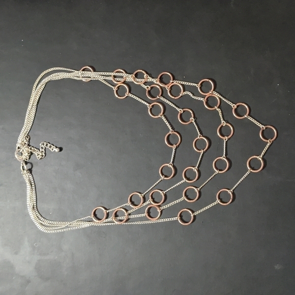 Silver Tone Chain and Copper Ring Bib Style Layered Statement Necklace - Picture 1 of 5